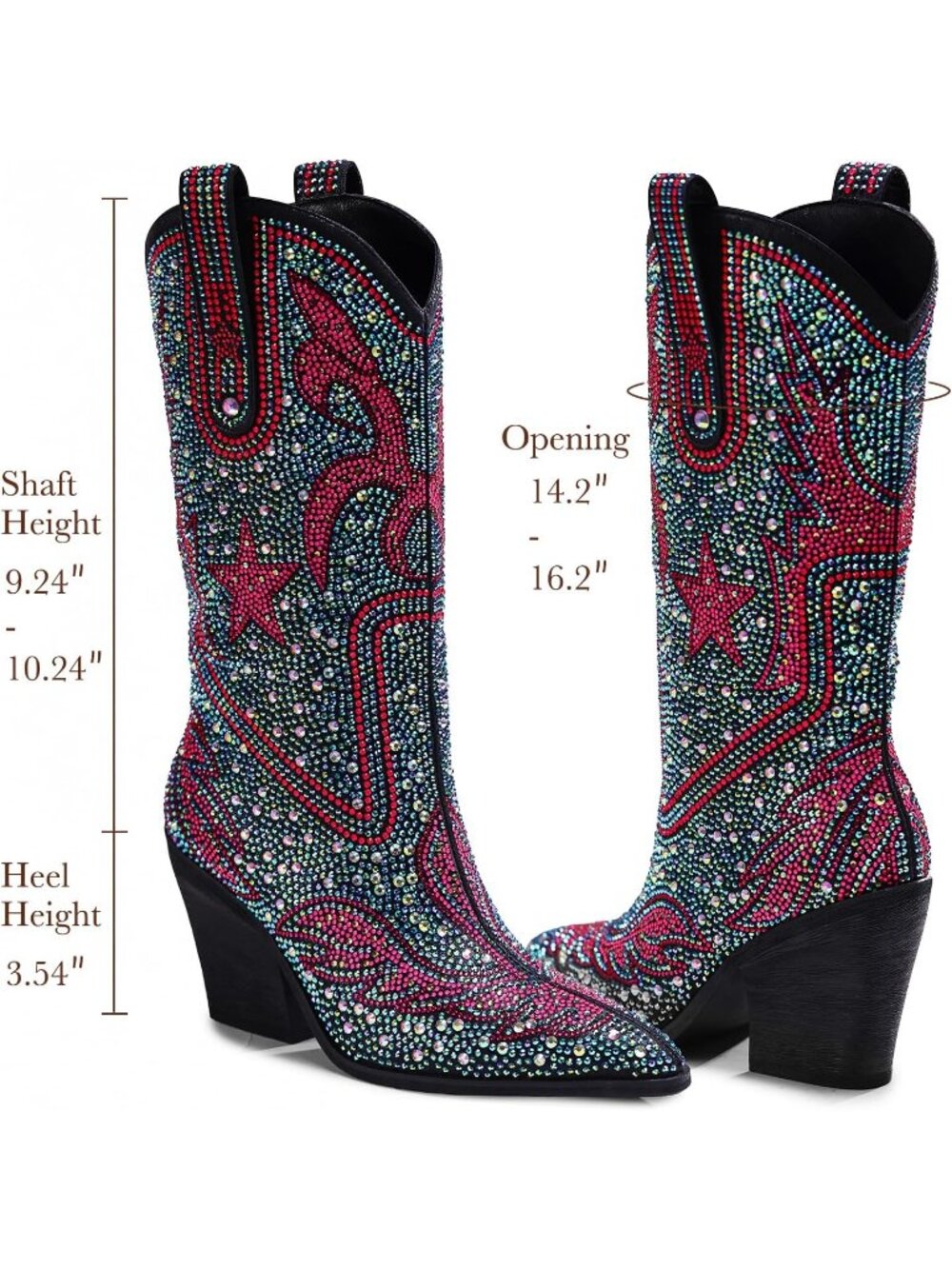 Women's Multi Pink Sparkly Pointed Toe Chunky Block Heel Western Cowgirl Boots - Picture 5 of 5